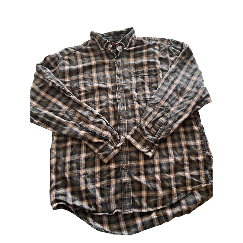Wolverine Mens XL Brown Tan Plaid Flannel Button Down Work Shirt 100% Cotton
